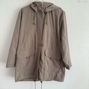 Vintage Carlo Briani Men's Medium Taupe Tan Brown Hooded Raincoat Jacket